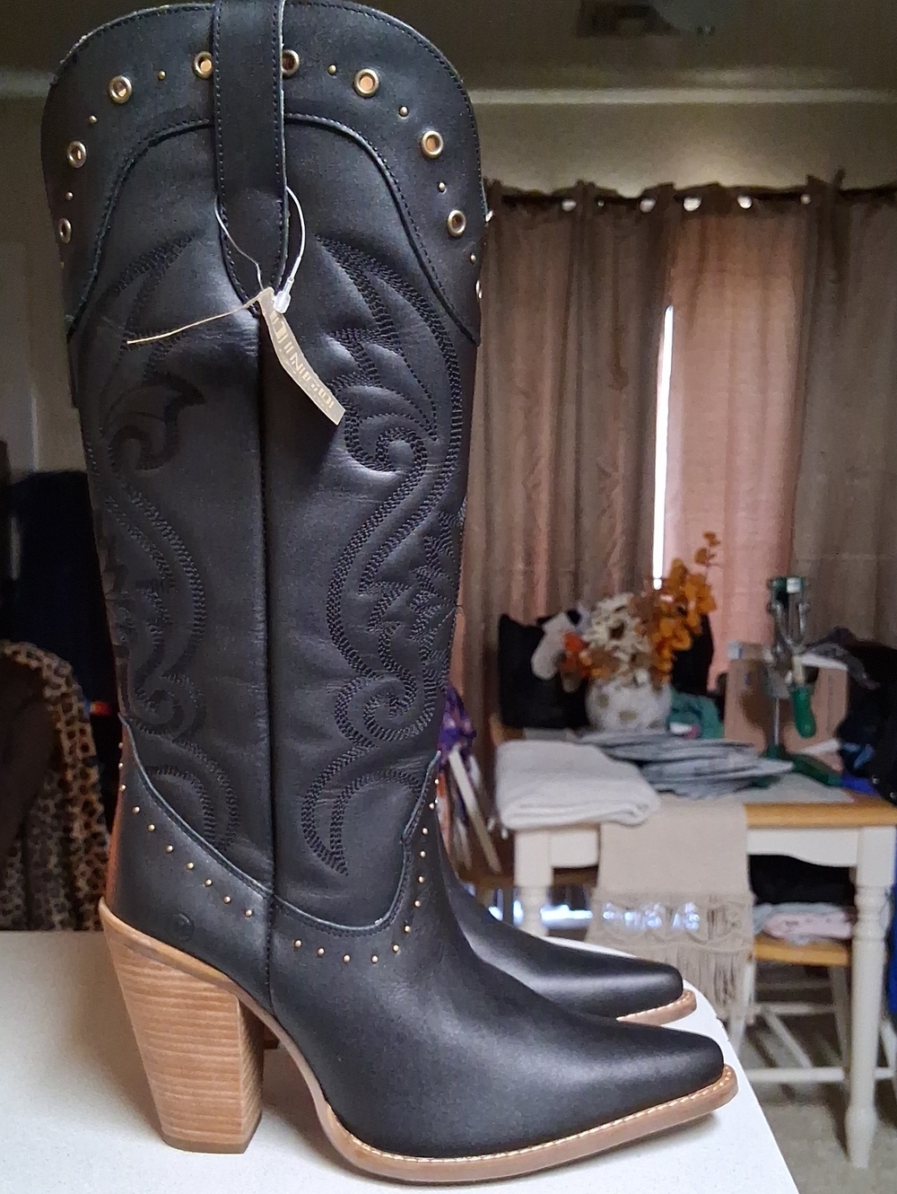 BNWT WOMENS DINGO ROCK N' REBEL TALL BLACK LEATHER STUDDED BOOT SIZE 11